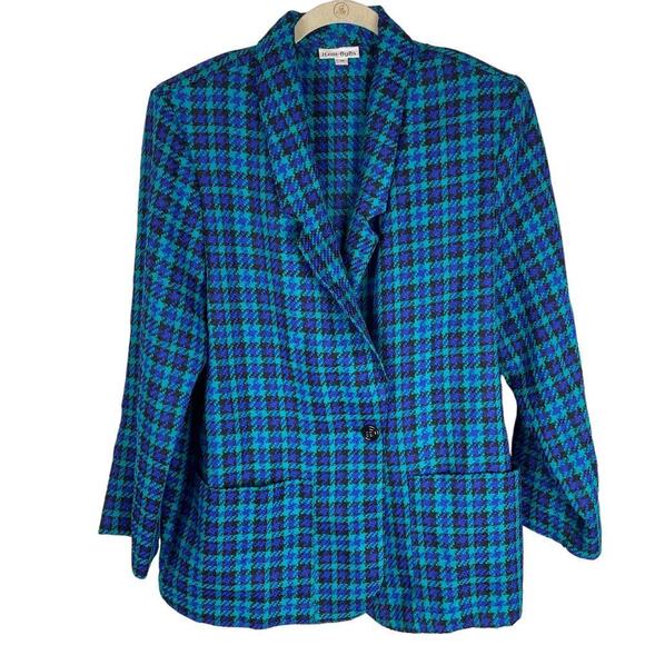 Vintage 90s houndstooth single button blazer shoulder pads - Picture 1 of 7